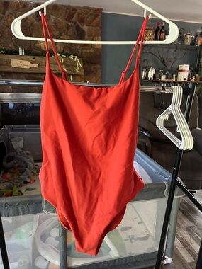 SKIMS Coral-Red Scoop One-Piece Swimsuit